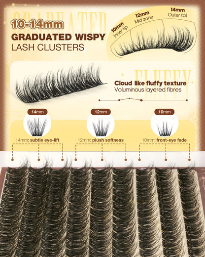 Wispy Lash Clusters Short 10-14mm Natural Eyelash Clusters Fluffy Cluster Eyelash Extensions Soft Individual Lashes with Invisible Band CD Curly for Daily Wear by zenotti