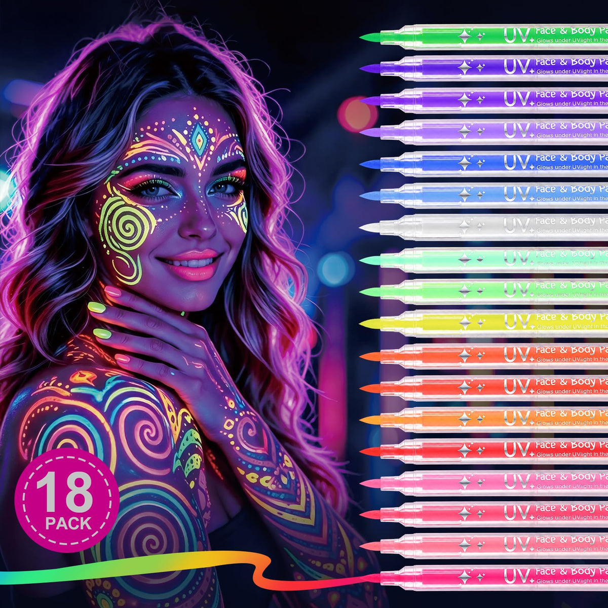 18 Pack Neon Face Body Paint, Glow in the Dark UV Body Face Paint for Skin