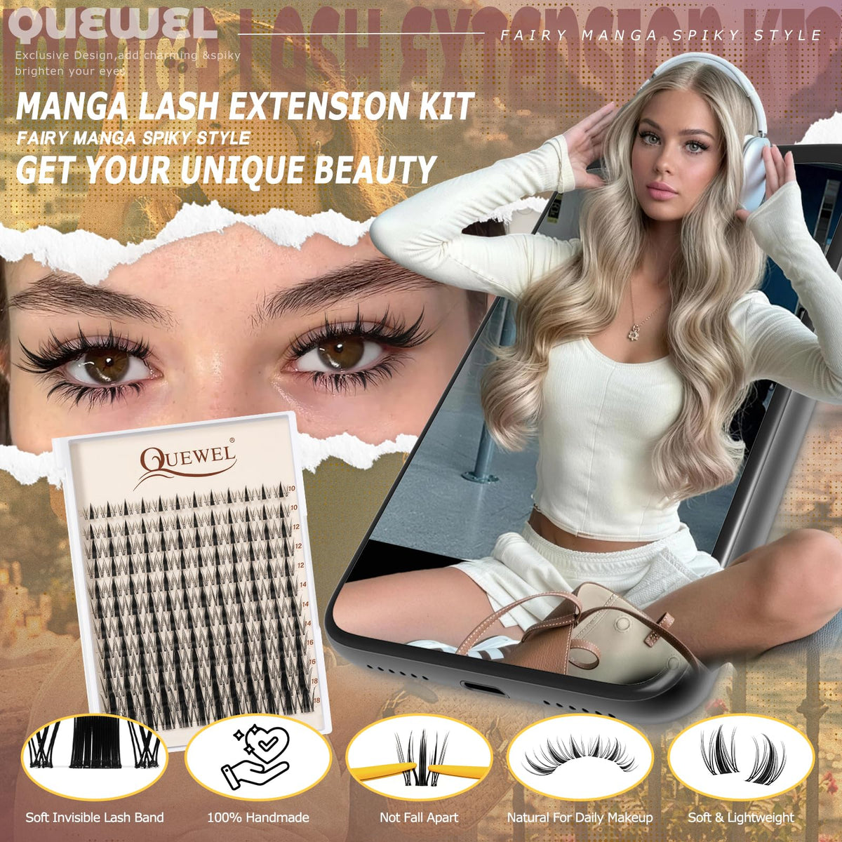 QUEWEL Fairy-Lash Clusters Kit, 144pcs Manga-Lash Clusters Kit