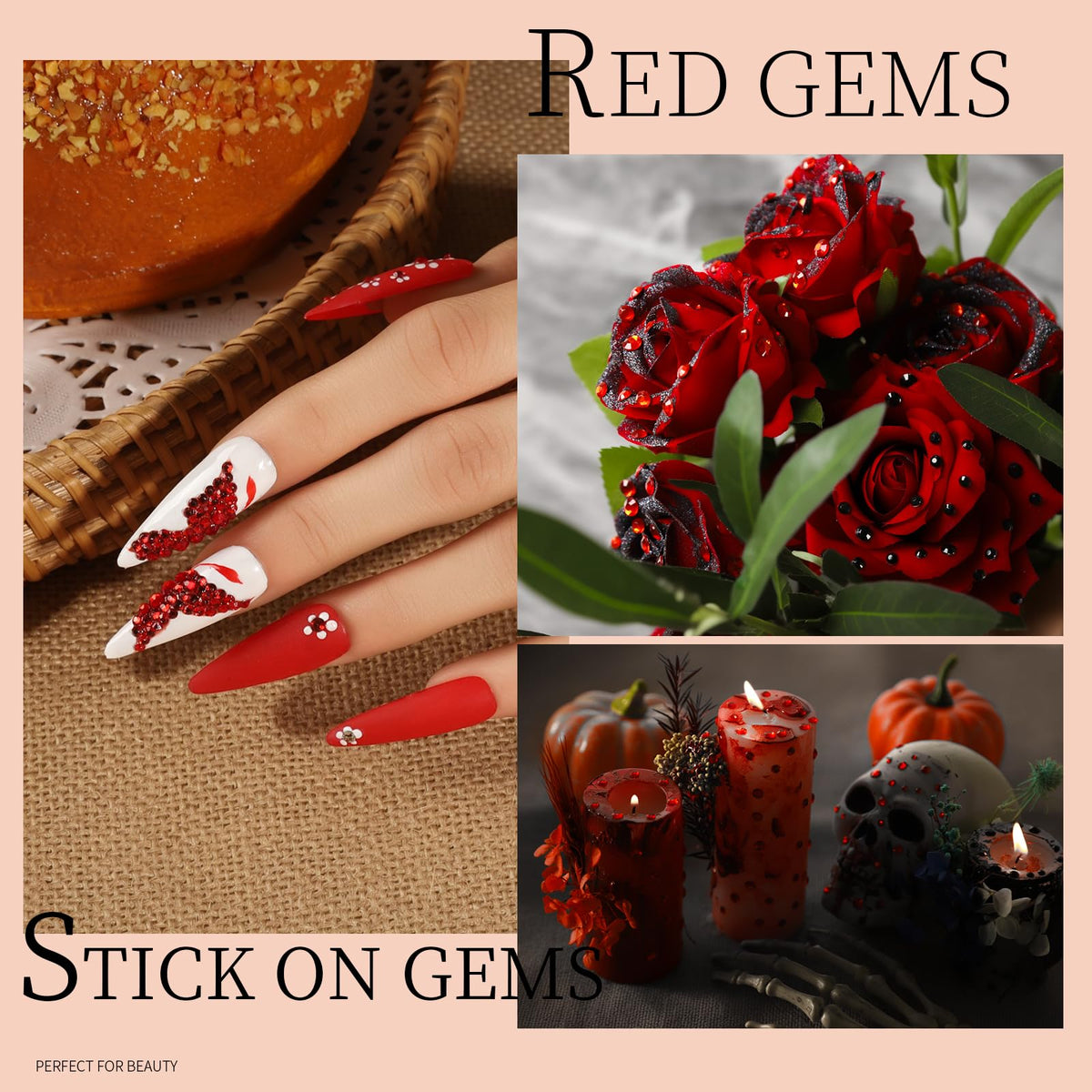 Teenitor Red and Black Face Gems Black Face Rhinestone Makeup Festival Face Jewels Red Stick on Gems, Self-Adhesive Rhinestone Set for Halloween Makeup