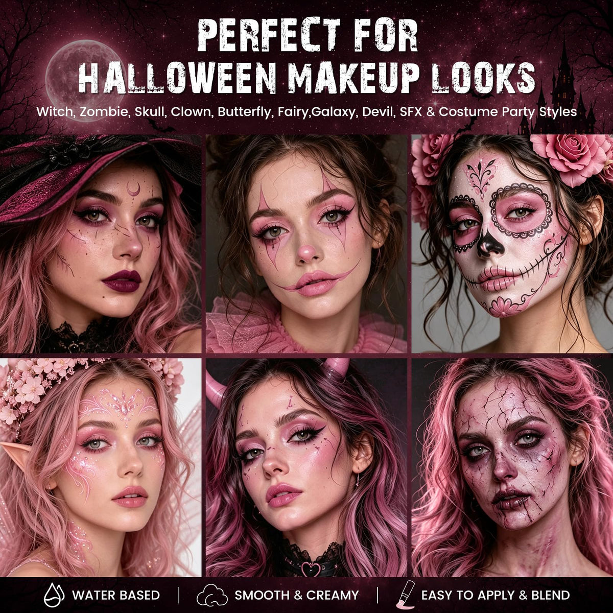 BOBISUKA Light Pink Face Paint Stick, Highly Pigmented Full Coverage Washable Cream Face & Body Paint for Halloween Doll Sugar Skull Unicorn Panther Clown Cosplay SFX & Costume Party