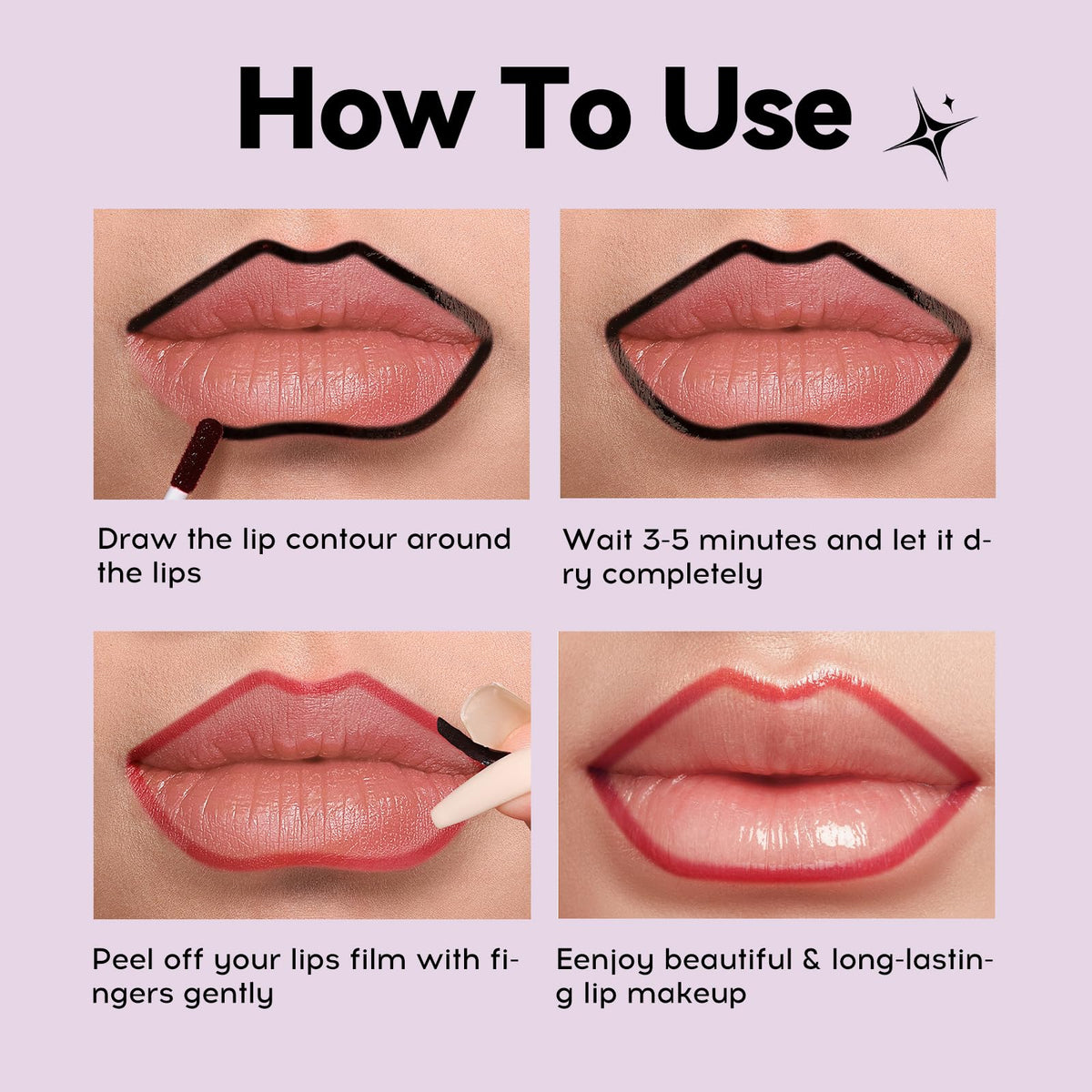 MLSMILE 4 PCS Peel Off Lip Liner Set, Lip Liner Stay