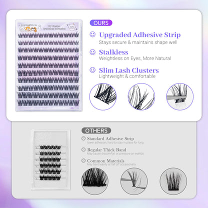 Self Adhesive Eyelashes, Individual Lashes Clusters for Fluffy Lash Clusters Kit, Pre Lash Glue Wispy Cluster Eyelash Extensions Kit Easy to Apply 120 PCs 8mm 10mm 12mm 14mm