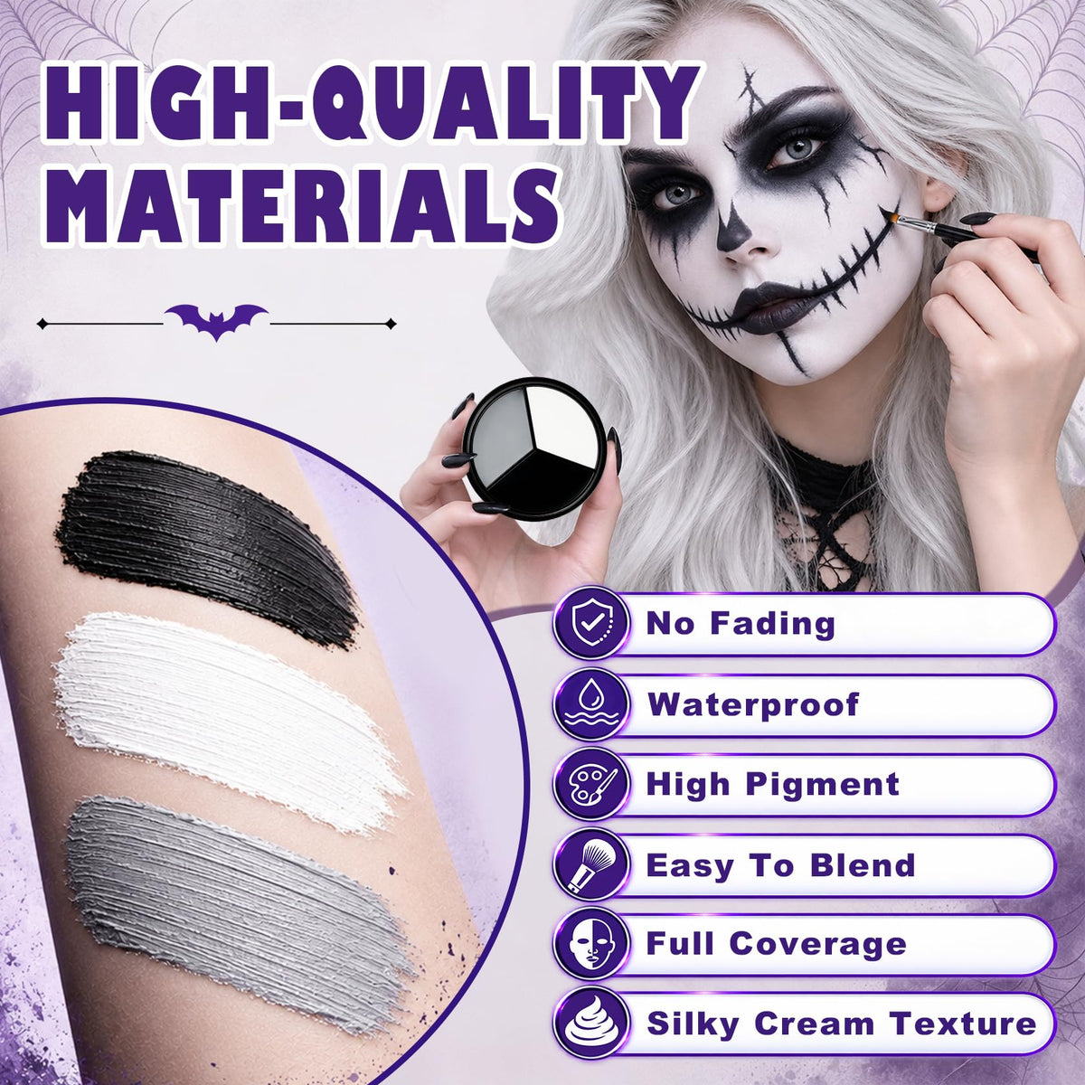 XINGXYUEL Halloween Skeleton Makeup Kit, White Black Grey Face Body Paint