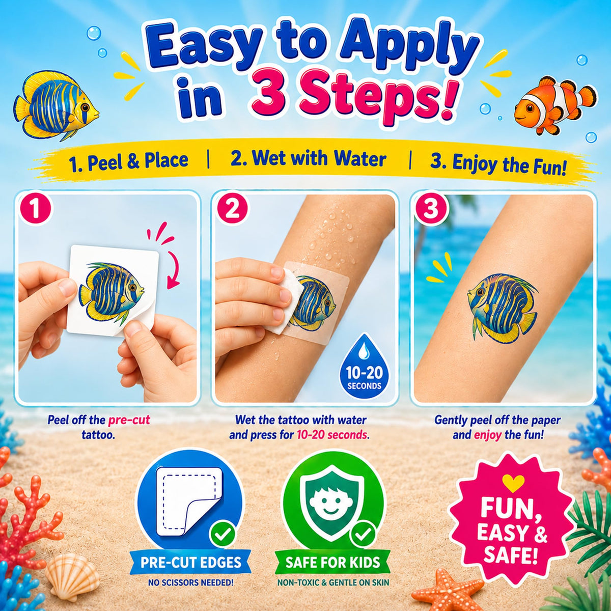 120 PCS Temporary Tattoos for Kids - Ocean Sea Animal Shark Whale Fish |