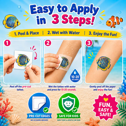 120 PCS Temporary Tattoos for Kids - Ocean Sea Animal Shark Whale Fish |