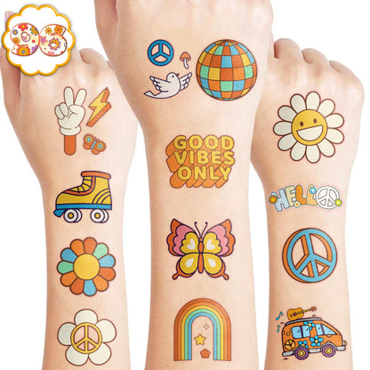 96PCS Groovy 70s Temporary Tattoos Party Decorations Favors Supplies