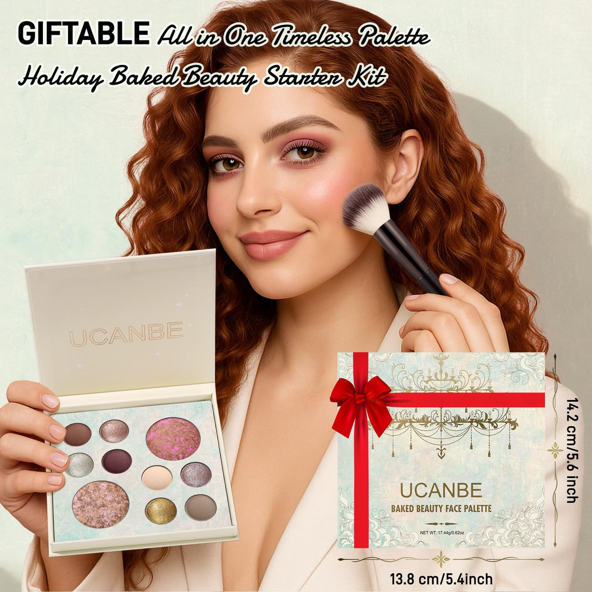 UCANBE Full Size Baked Makeup Palette Set - Include Blush, Bronzer, 8 Eyeshadows & Brushes, Pigmented All-in-One Face & Eye Compact Powder Beauty Holiday Gift Kit for Starter & Pros, Travel Friendly