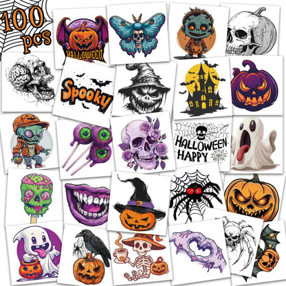 Ozepao 100 Pcs Halloween Temporary Tattoos for Adults and Kids