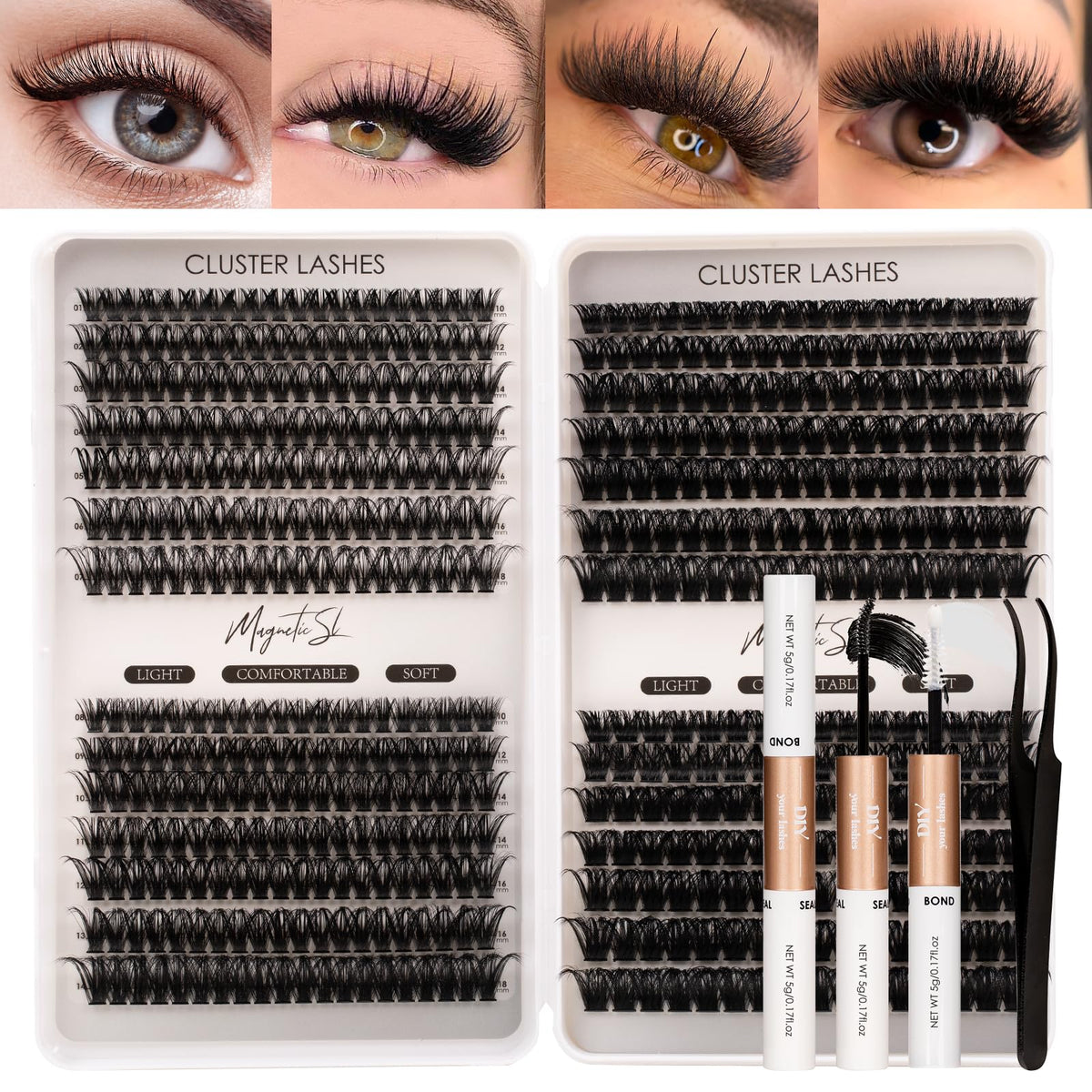 518Pcs Lash Cluster Book Set with Lash Bond & Seal and Lash Tweezers