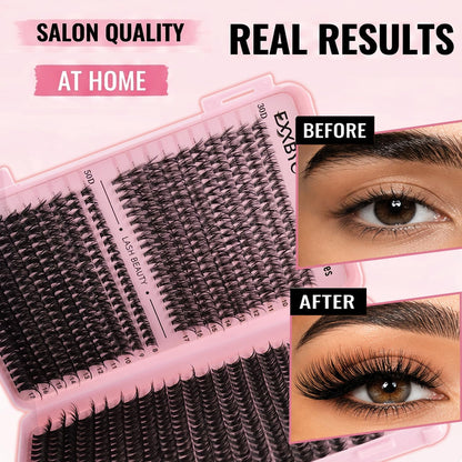 Wispy Lash Clusters Kit 800pcs Lash Extension Kit DIY Eyelash Clusters 30D&40D&50D Lashes Clusters 8-18mm With Lash Bond and Seal, Lash Tweezers, Lash Remover，Lash Brush