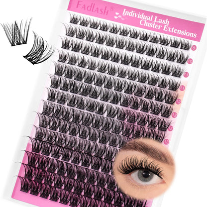 FADLASH Lash Clusters Wispy Eyelash Clusters D Curl Individual Natural Cluster Eyelash Extensions 168Pcs Eyelash Extensions 8-16mm Black Thin Band Soft and Reusable (GS49)