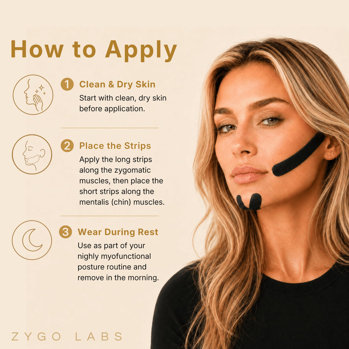 Zygomatic Face Tape - Zygo Tape Face Strips for Facial Posture & Definition | Skin-Friendly Cotton Face Tape for Men & Women, Daily Myofunctional Habits - 120 Strips, 30 Day Supply
