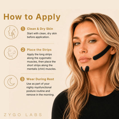 Zygomatic Face Tape - Zygo Tape Face Strips for Facial Posture & Definition | Skin-Friendly Cotton Face Tape for Men & Women, Daily Myofunctional Habits - 120 Strips, 30 Day Supply