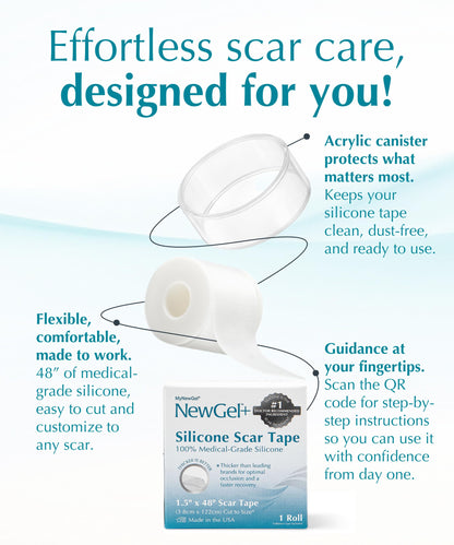 NewGel+ Medical-Grade Silicone Scar Tape Roll, 1.5" x 48" by MyNewGel