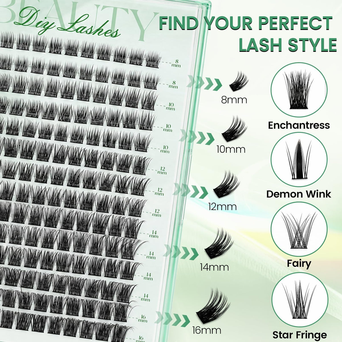 Onweave Lash Clusters Kit, Wispy Cluster Lashes 8-16mm, Soft Thin Band Individual Eyelash Extensions with Bond Seal Remover & Tweezers, Natural Volume DIY Lash Extension Enchantress Kit