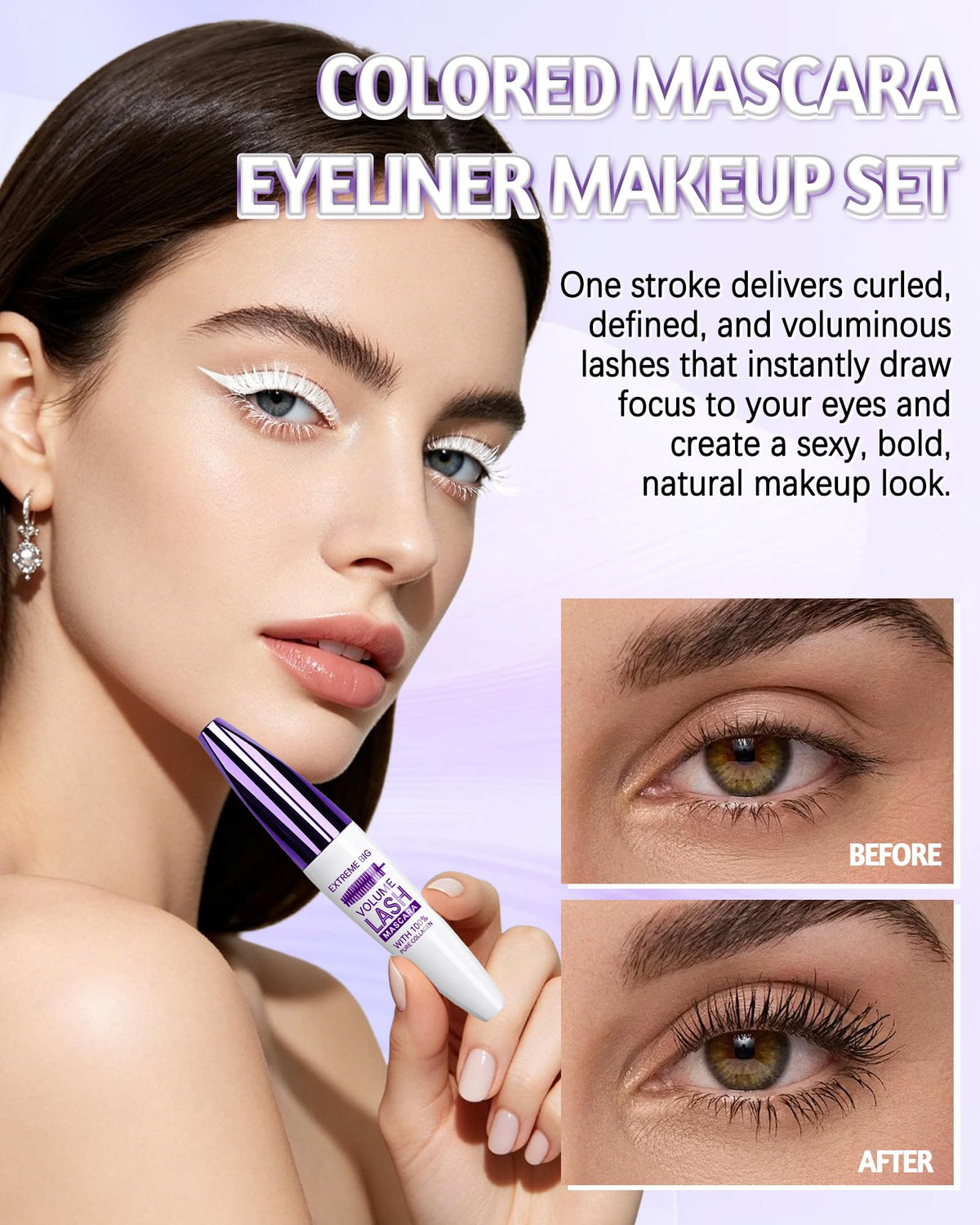 Burgundy Waterproof Mascara Eyeliner, Colored Tubing Mascara Eye Liner Set