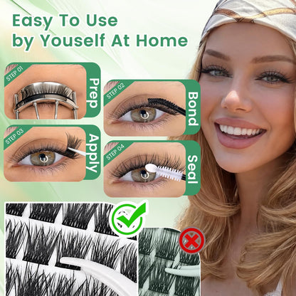 Onweave Lash Clusters Kit, Wispy Cluster Lashes 8-16mm, Soft Thin Band Individual Eyelash Extensions with Bond Seal Remover & Tweezers, Natural Volume DIY Lash Extension Enchantress Kit