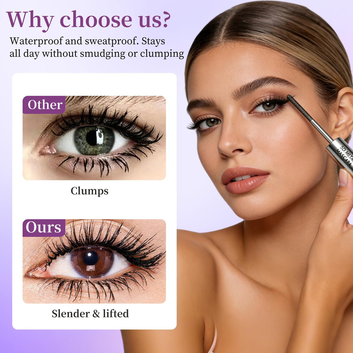 Musizlee Iron Wand Mascara, 5D Curling & Volumizing Eyelash Mascara, Black