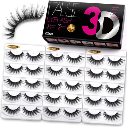 Eliace False Eyelashes 15 Pairs Cat Eye-Lashes 3D Mink Lashes