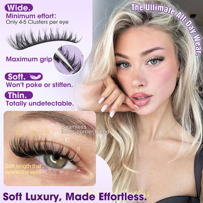 Wispy Fluffy Lash Clusters 8–14mm Short Eyelash Clusters Natural CC Curl Individual Lashes DIY Eyelash Extensions with Thin Lash Band for Daily Wear, Clean Girl & Soft Glam by Yawamica