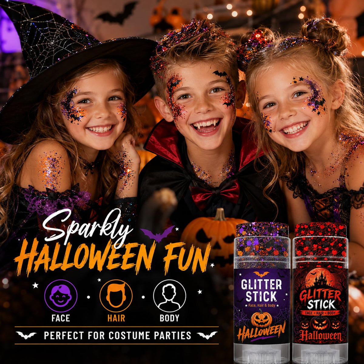 Halloween Glitter Stick for Face, Body & Hair Accessories for Women Kids