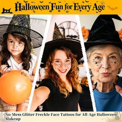 8 Pcs Glitter Halloween Freckle Tattoos for Women Halloween Costume Parties