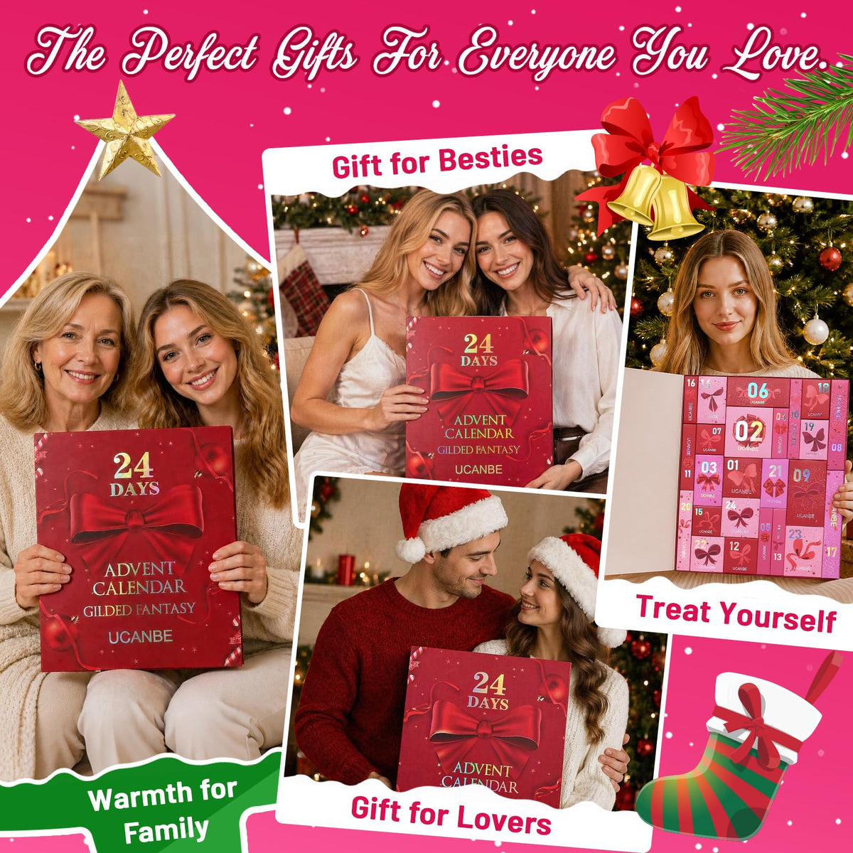 UCANBE 2026 Makeup Advent Calendar, 24-Day Christmas Makeup Gift Set for Women & Teen Girls, 2026 Xmas Beauty & Cosmetic Essentials Countdown Calendar Holiday Surprise Make Up Gift Kits Full Kit (Red)