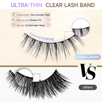 GAQQI False Eyelashes,Thin-Clear Band Natural Lashes Strips 7 Pairs,C-886