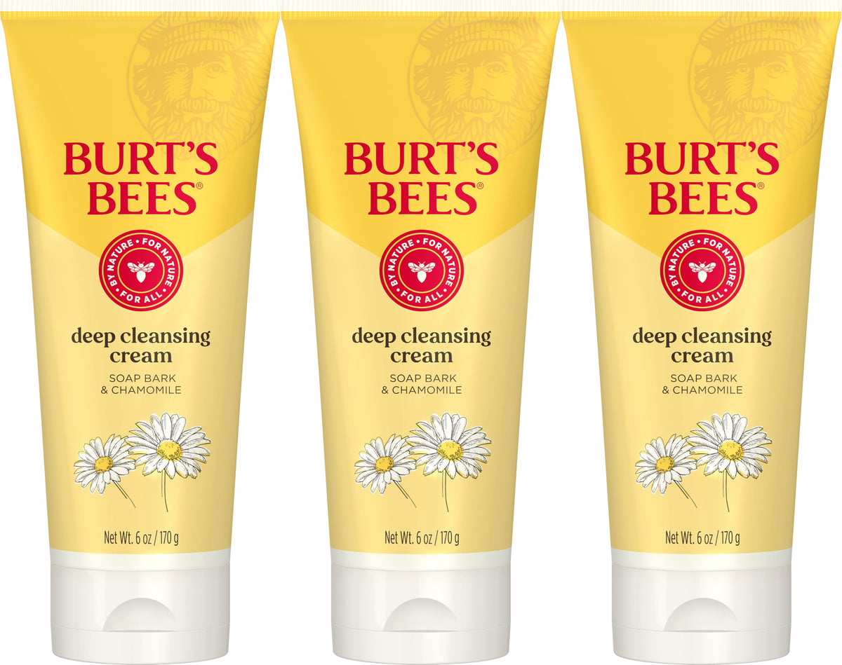 Burt's Bees Face Wash, Deep Facial Cleansing Cream, College Back to School Dorm Essentials, All Natural Cleanser with Chamomile, 6 Ounce (Pack of 3) (Packaging May Vary)