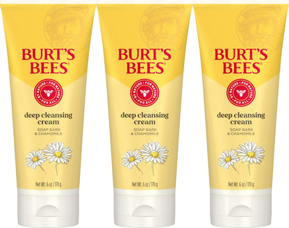 Burt's Bees Face Wash, Deep Facial Cleansing Cream, College Back to School Dorm Essentials, All Natural Cleanser with Chamomile, 6 Ounce (Pack of 3) (Packaging May Vary)