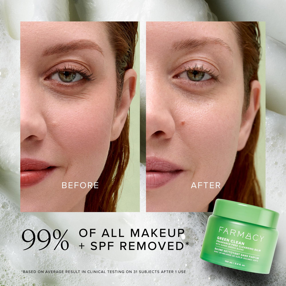 Farmacy Sensitive Skin Makeup Remover Cleansing Balm - Green Clean Waterproof Makeup Remover Balm + Oil Cleanser for Face - Melts Make Up + SPF - Hydrates + Softens Skin - Fragrance-Free (200ml)