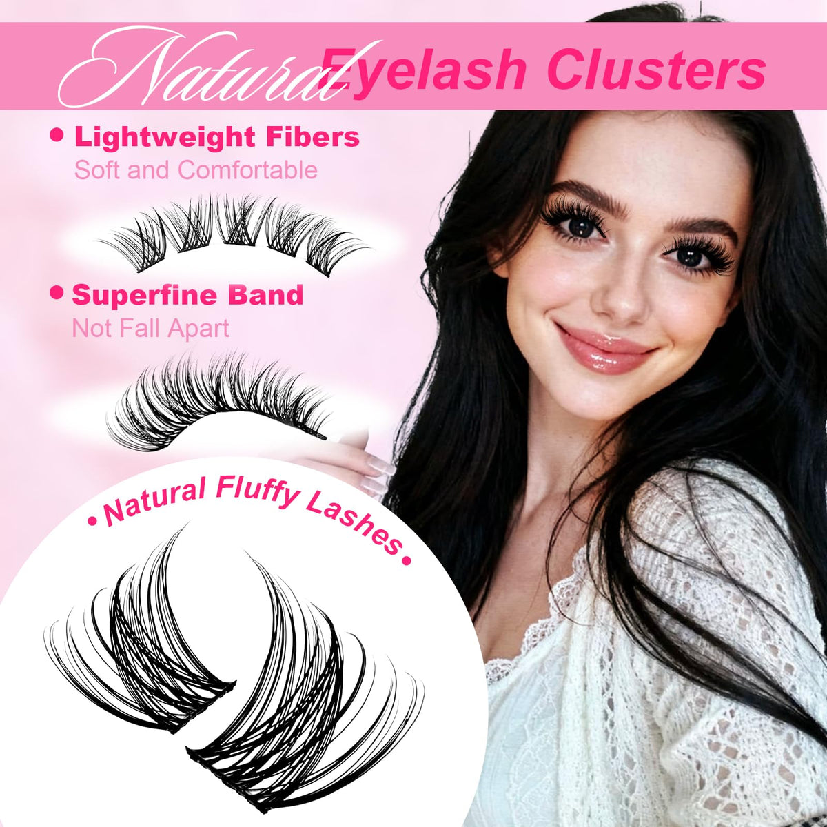 FADLASH Lash Clusters Wispy Eyelash Clusters D Curl Individual Natural Cluster Eyelash Extensions 168Pcs Eyelash Extensions 8-16mm Black Thin Band Soft and Reusable (GS49)