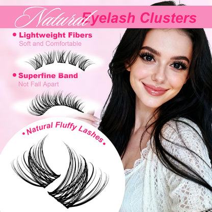 FADLASH Lash Clusters Wispy Eyelash Clusters D Curl Individual Natural Cluster Eyelash Extensions 168Pcs Eyelash Extensions 8-16mm Black Thin Band Soft and Reusable (GS49)