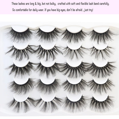 DAODER False Eyelashes 25MM Mink Lashes Dramatic Look Fluff Long Fake Eyelashes Wispy 25mm False Lashes Strip 10 Variety Pairs Mixed for Halloween Bold Makeup