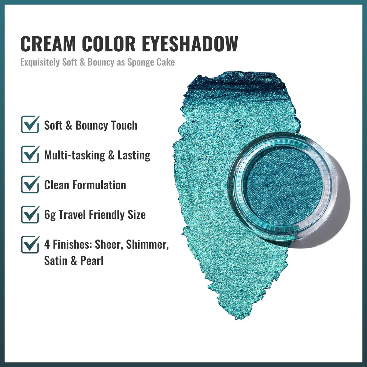 Oulac Teal Eyeshadow Green Glitter Eyeshadow Highly Pigmented Eye Shadow Waterproof & Long Lasting for Women with Moisturizing Formula. Multi-use for Highlighter. 6g (14)