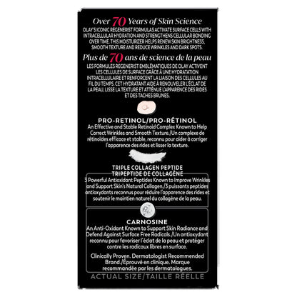 Olay Retinol 24 Face Moisturizer, Anti-Aging Night Cream for Women, Trial Size, Fragrance-Free, Non Greasy - Anti-Wrinkle, Smooth Fine Lines, Tightening Skin Care - Peptides, Glycerin, 0.5 Oz