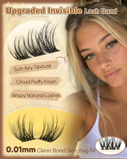 Wispy Lash Clusters Short 10-14mm Natural Eyelash Clusters Fluffy Cluster Eyelash Extensions Soft Individual Lashes with Invisible Band CD Curly for Daily Wear by zenotti