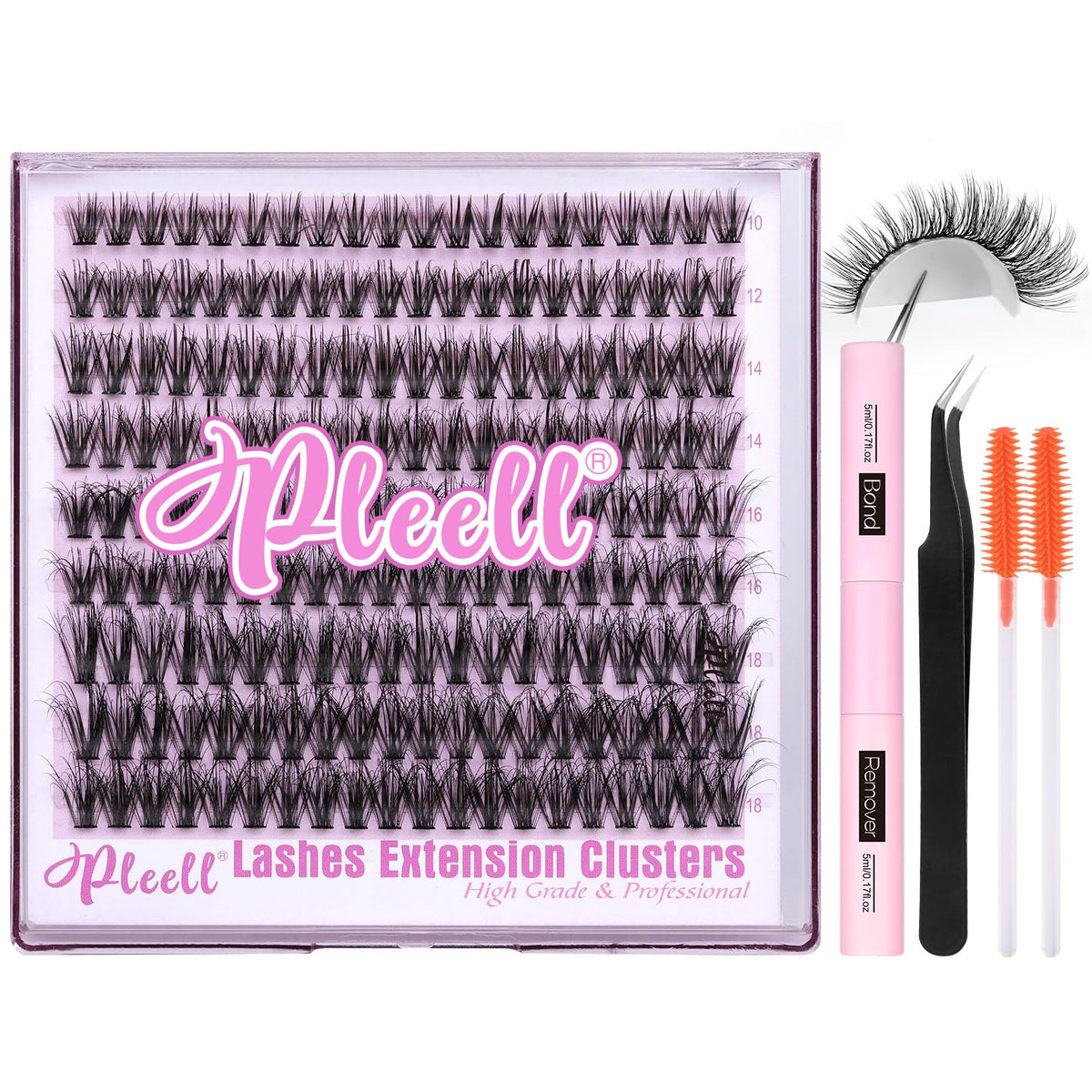 Fluffy Lash Extension Kit Wispy Eyelash Extension Kit 10-18MM Natural Lash Clusters 180PCS Cluster Eyelash Extensions with Lash Bond and Remover and Lash Applicator DIY Lashes Extension by Pleell
