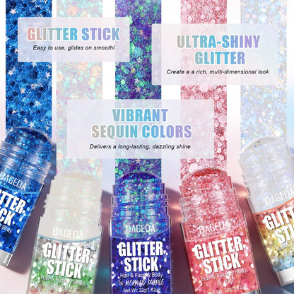 DAGEDA Red Face Body Glitter Stick,Sparkling Hair Glitter Makeup 32G