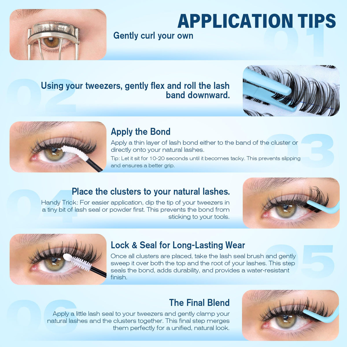 Pawotence Natural Lash Clusters Wispy Eyelash Clusters D-Curly Clear Band Lashes Clusters Eyelash Extensions, 10-16mm Ultra Thin Soft Band Eyelashes Clusters DIY Lash Extension