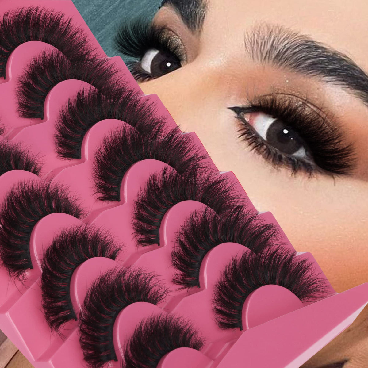 FANXITON False Eyelashes, Dramatic 8D Wispy Cat Eye 16mm, 7 Pairs