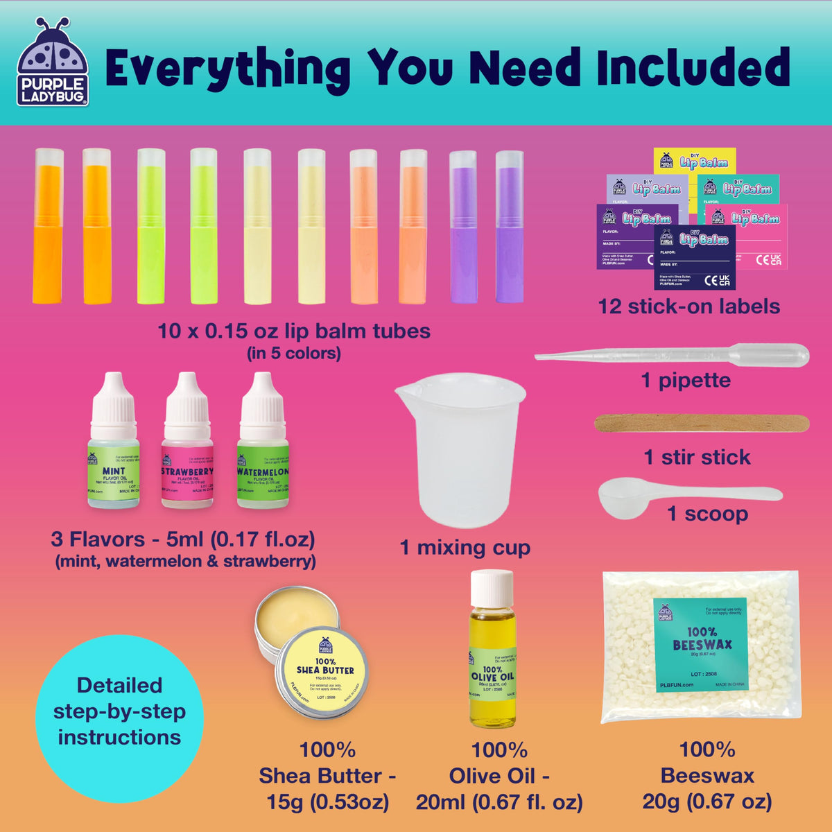 DIY Lip Balm Kit for Ages 8+, Natural Ingredients, 10 Tubes in 0.14 oz Each