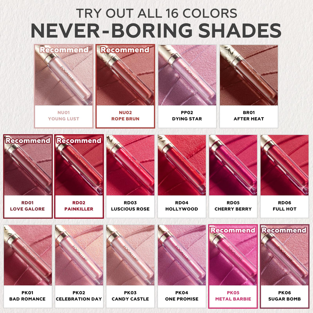 FOCALLURE Metallic Liquid Lipstick,Non Stick Cup Lip Gloss,High Impact Lip Color with Transfer-proof Wear,Long Lasting & Waterproof Lipstick Makeup for Women,Sugar Bomb