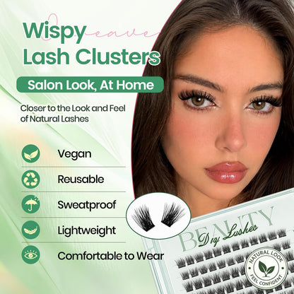 Onweave Lash Clusters Kit, Wispy Cluster Lashes 8-16mm, Soft Thin Band Individual Eyelash Extensions with Bond Seal Remover & Tweezers, Natural Volume DIY Lash Extension Enchantress Kit