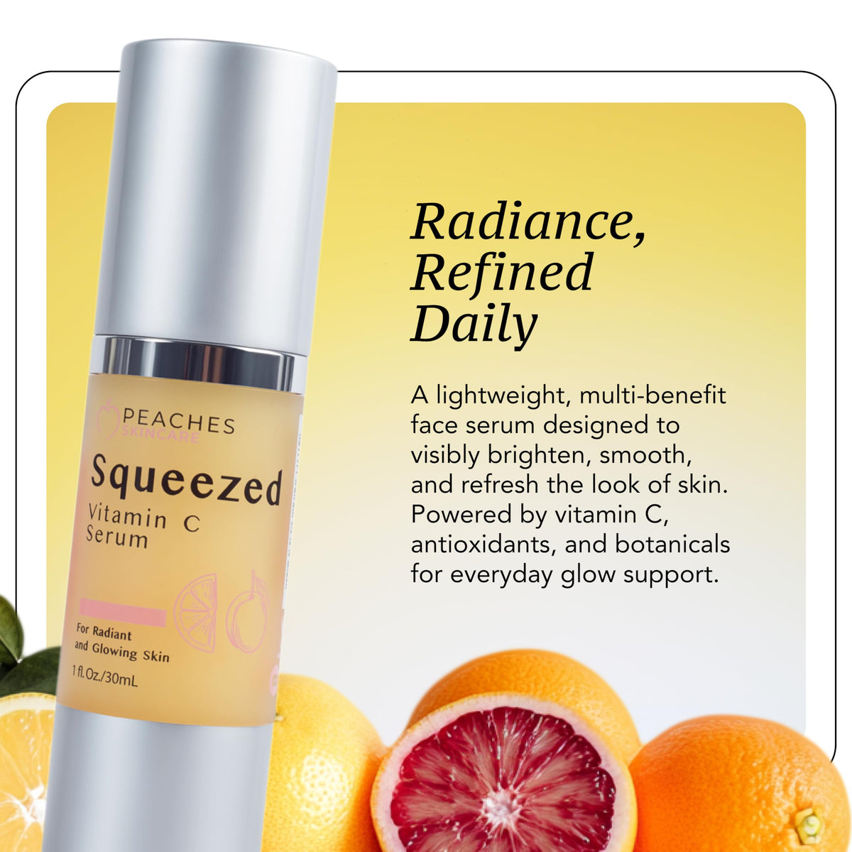 Peaches Skin Care Vitamin C Serum with Kakadu Plum and CoQ10, 1 fl oz