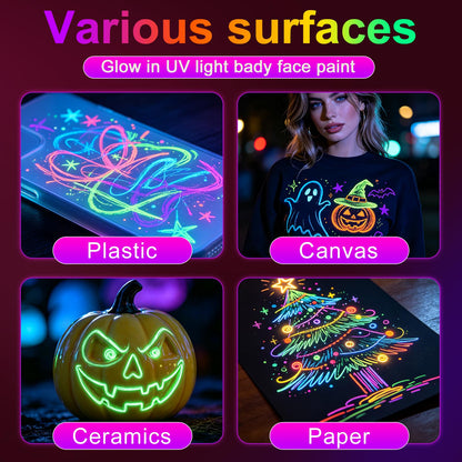 18 Pack Neon Face Body Paint, Glow in the Dark UV Body Face Paint for Skin