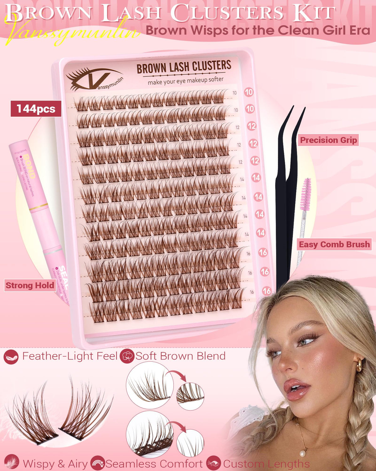 Natural Brown Lash Clusters Kit Wispy Eyelashes Clusters Kit
