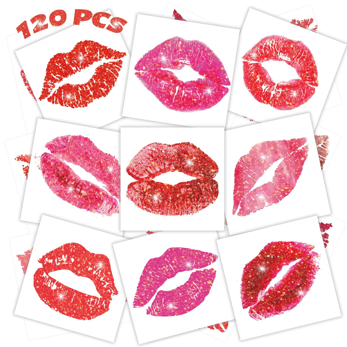winthrop 120 Pcs Glitter Lip Print Temporary Tattoos, Individually Wrapped Kiss Tattoos, Valentine’s Day&Halloween Party Favors, Bachelorette Bridal Shower Wedding Supplies, 60 Designs