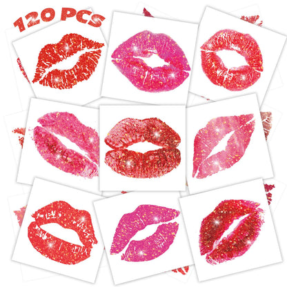 winthrop 120 Pcs Glitter Lip Print Temporary Tattoos, Individually Wrapped Kiss Tattoos, Valentine’s Day&Halloween Party Favors, Bachelorette Bridal Shower Wedding Supplies, 60 Designs